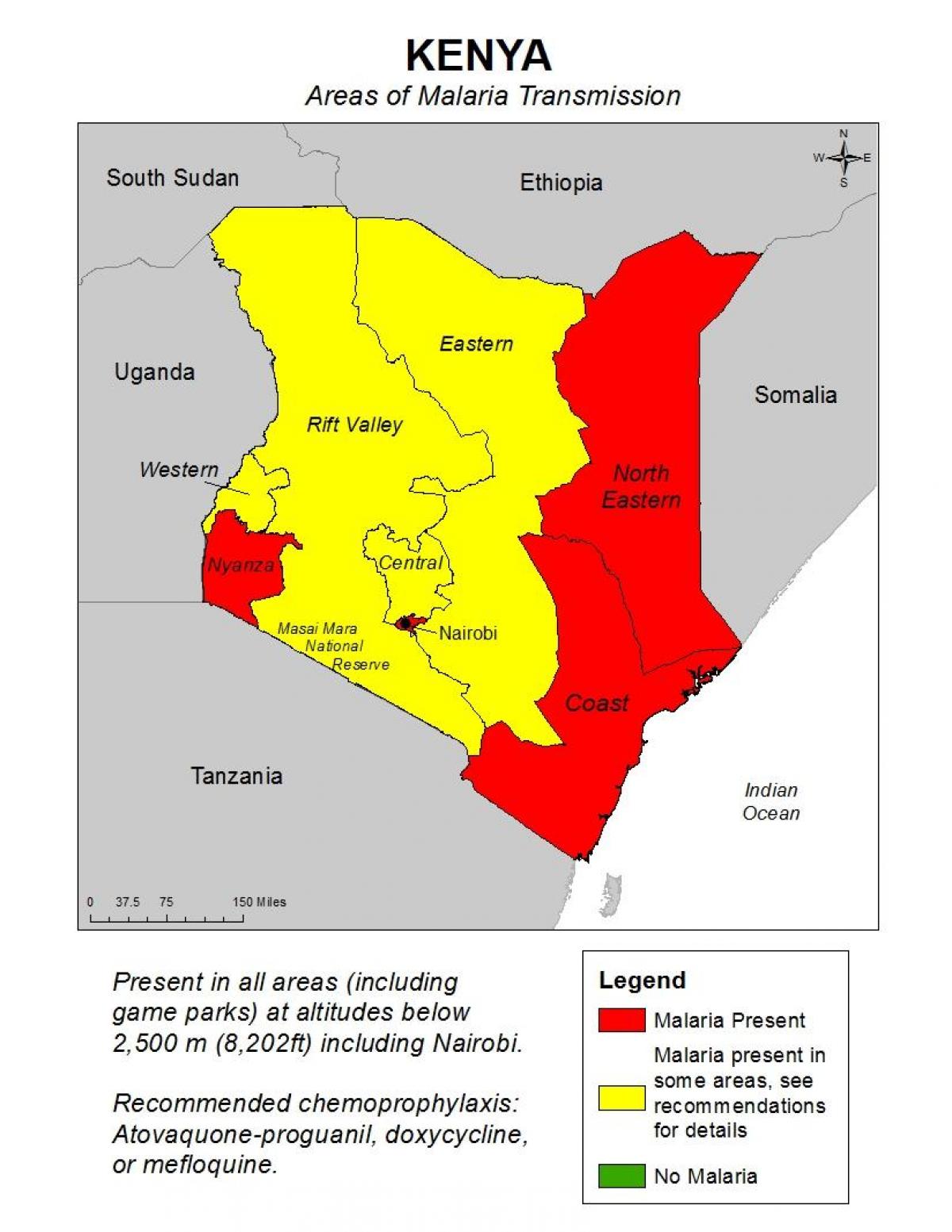 地図のケニアのマラリア