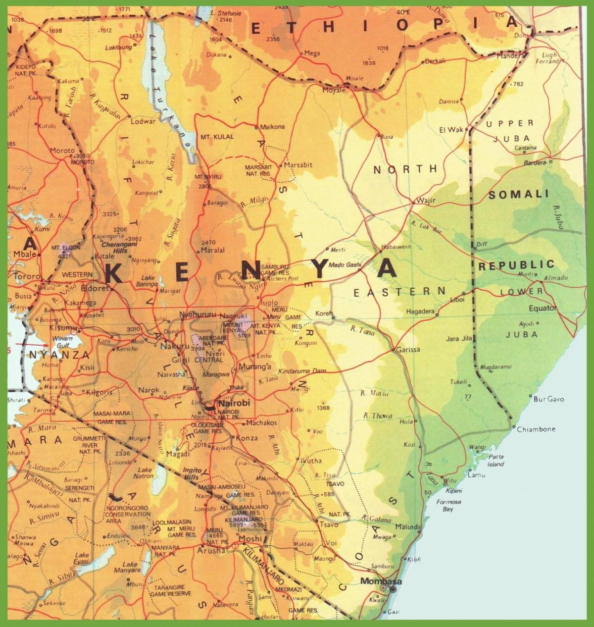 ケニアの道路ネットワークの地図