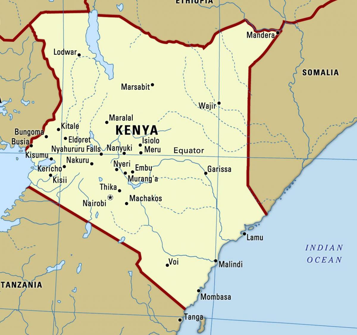 地図のケニアの主要都市