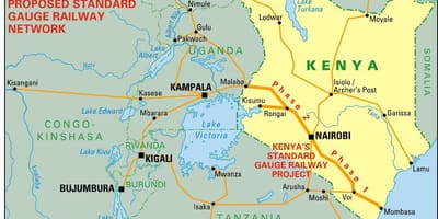 ケニアの標準ゲージ鉄道の地図