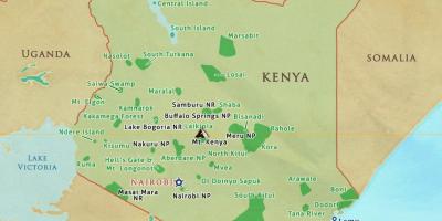 地図のケニア国立公園や保護区